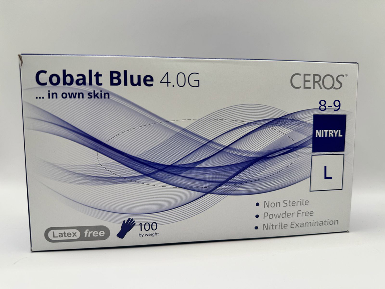 Рукавички нітрилові оглядові нестирильні неприпудрені СEROS Cobalt Blue 4.0 G,розмір L
